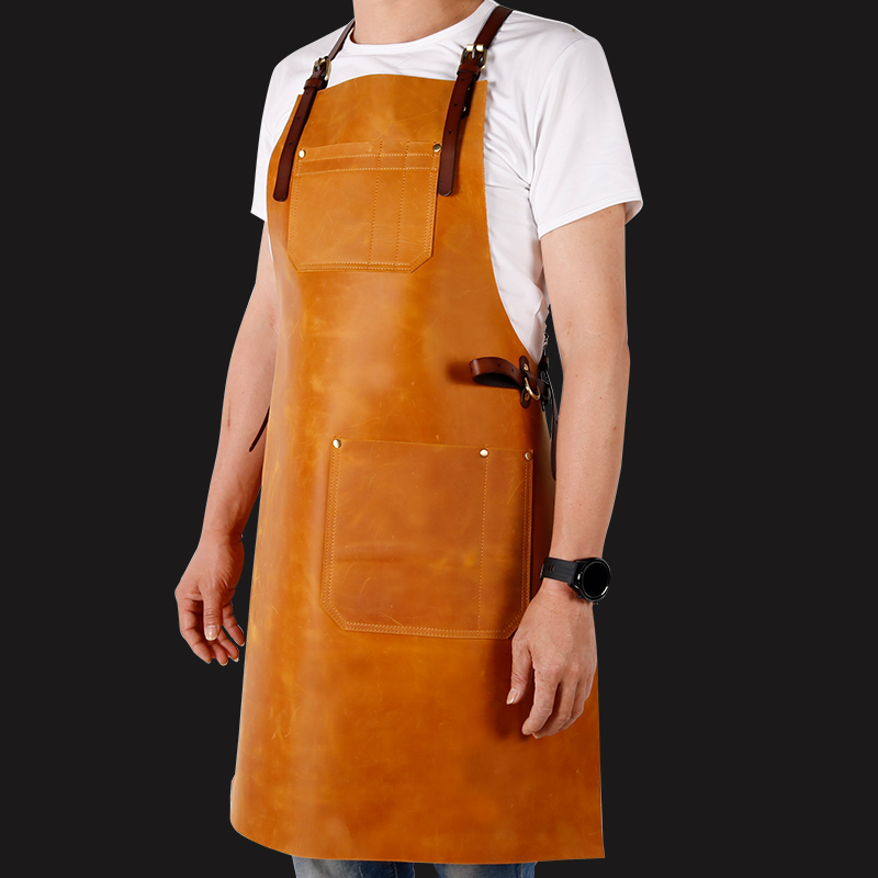 CHANGRONG Custom Vintage Brown Leather BBQ Apron