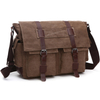 Travel Canvas Leather Messenger Bag Fits 15.6 Inch Laptop