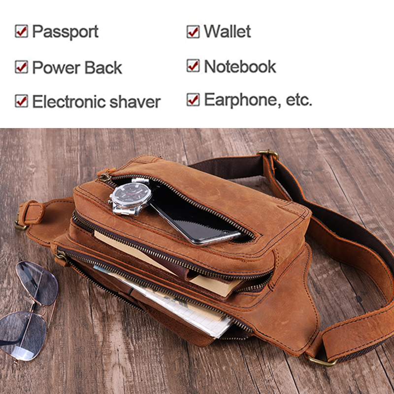  Running Travel Leather Sling Waist Bag Men