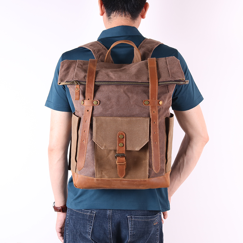 CHANGRONG Custom Heavy Duty Waxed Canvas Vintage 15.6Laptop Travel Shoulder Rucksack for Travel School 7