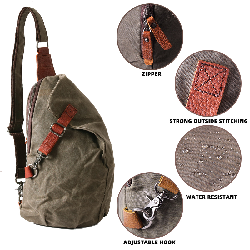 Men's Sling Backpack Waxed Canvas Crossbody Bag Casual Daypacks