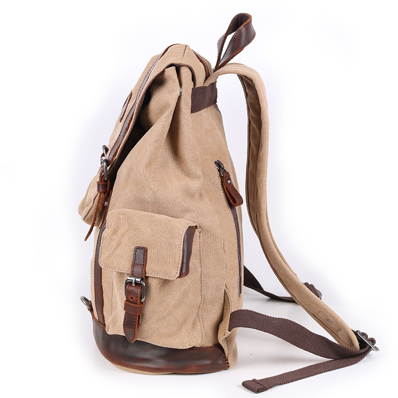 Professional Men Vintage 15.6 Inch Laptop Canvas Leather Casual Sports Backpack 