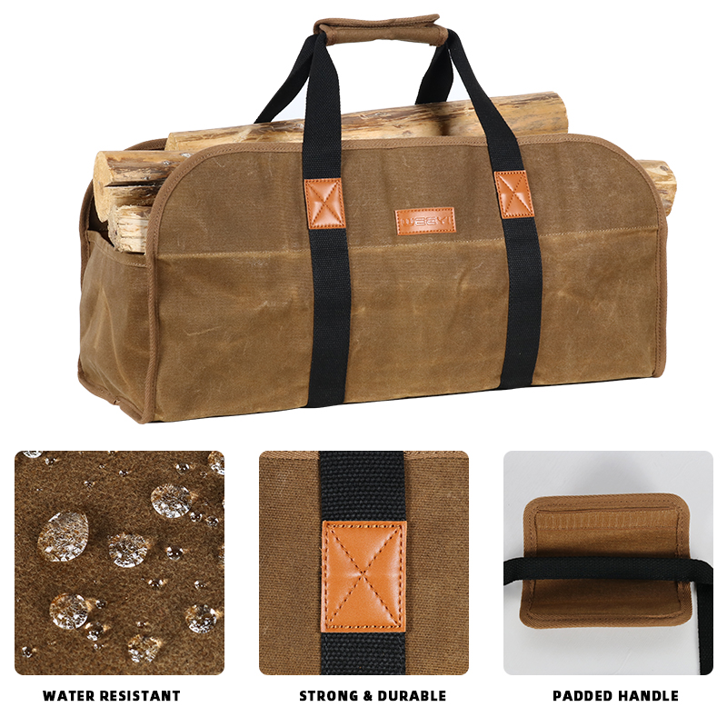  Heavy Duty Durable Large Waxed Canvas Firewood Log Tote