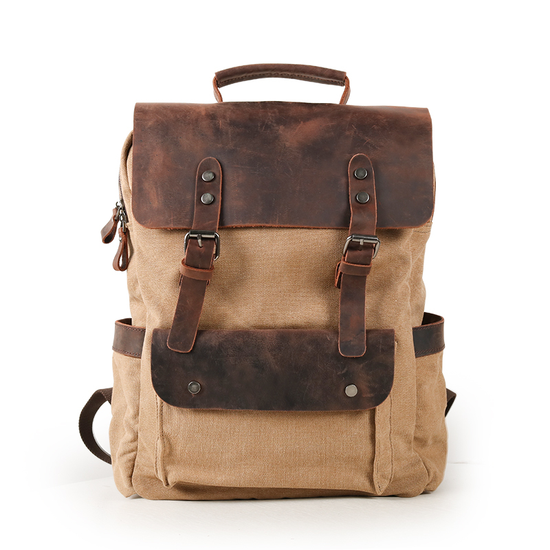  Waxed Canvas Shoulder Rucksack Backpack for Travel School