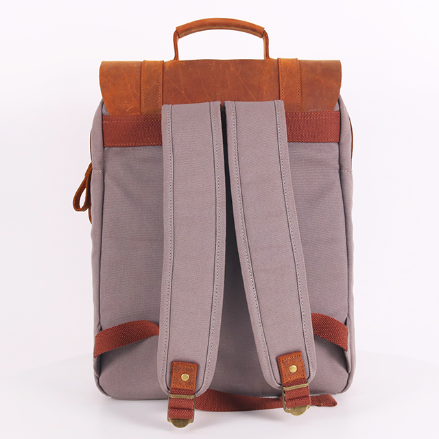 Outdoor Travel Camping Leather Canvas Laptop Backpack for Men