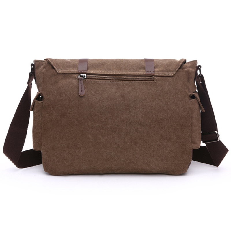 Travel Canvas Leather Messenger Bag Fits 15.6 Inch Laptop