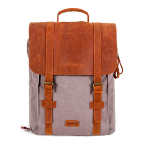 Outdoor Travel Camping Leather Canvas Laptop Backpack for Men
