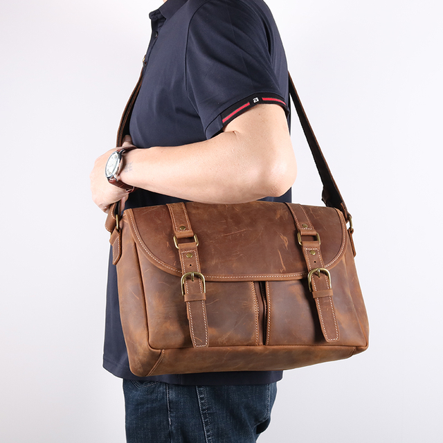 Mens Vintage Brown Messenger Bag Laptop Shoulder Bag 