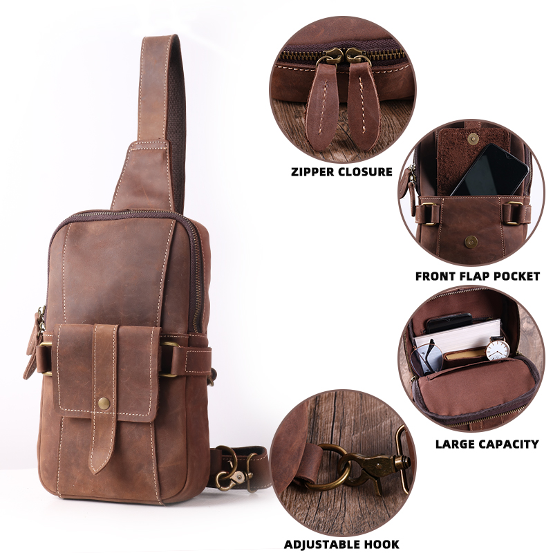  Custom Vintage Full Grain Men Leather Sling Bag